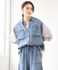 ZMBGE43138 al'aise modulation(アレーズモジュレーション) 【セットアップ対応】ダブルポケット異素材切り替えデザインブラウス ブルー