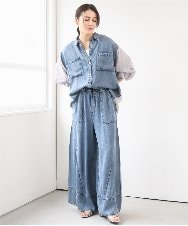 ZMBGE43138 al'aise modulation(アレーズモジュレーション) 【セットアップ対応】ダブルポケット異素材切り替えデザインブラウス ブルー