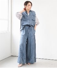 ZMBGE43138 al'aise modulation(アレーズモジュレーション) 【セットアップ対応】ダブルポケット異素材切り替えデザインブラウス ブルー