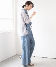 ZMBGE43138 al'aise modulation(アレーズモジュレーション) 【セットアップ対応】ダブルポケット異素材切り替えデザインブラウス ブルー