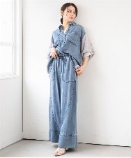 ZMBGE43138 al'aise modulation(アレーズモジュレーション) 【セットアップ対応】ダブルポケット異素材切り替えデザインブラウス ブルー