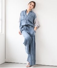 ZMBGE43138 al'aise modulation(アレーズモジュレーション) 【セットアップ対応】ダブルポケット異素材切り替えデザインブラウス ブルー