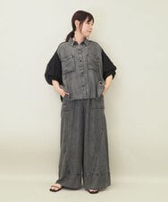 ZMBGE43138 al'aise modulation(アレーズモジュレーション) 【セットアップ対応】ダブルポケット異素材切り替えデザインブラウス ブラック