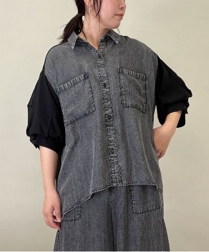 ZMBGE43138 al'aise modulation 【セットアップ対応】ダブルポケット異素材切り替えデザインブラウス