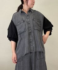 ZMBGE43138 al'aise modulation(アレーズモジュレーション) 【セットアップ対応】ダブルポケット異素材切り替えデザインブラウス ブラック