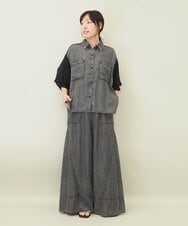 ZMBGE43138 al'aise modulation(アレーズモジュレーション) 【セットアップ対応】ダブルポケット異素材切り替えデザインブラウス ブラック