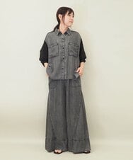 ZMBGE43138 al'aise modulation(アレーズモジュレーション) 【セットアップ対応】ダブルポケット異素材切り替えデザインブラウス ブラック