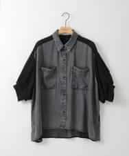 ZMBGE43138 al'aise modulation(アレーズモジュレーション) 【セットアップ対応】ダブルポケット異素材切り替えデザインブラウス ブラック