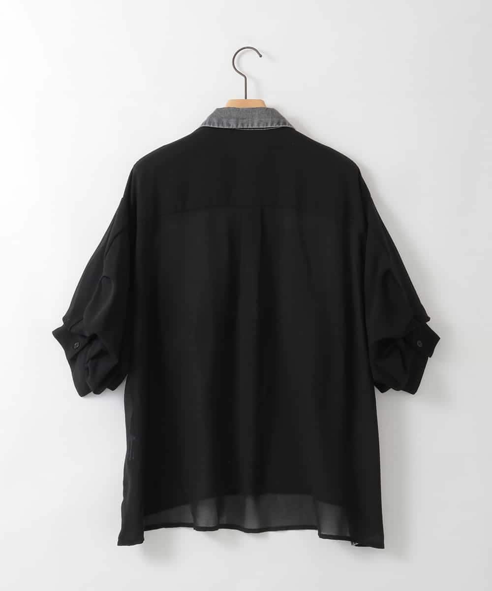 ZMBGE43138 al'aise modulation(アレーズモジュレーション) 【セットアップ対応】ダブルポケット異素材切り替えデザインブラウス ブラック