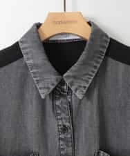 ZMBGE43138 al'aise modulation(アレーズモジュレーション) 【セットアップ対応】ダブルポケット異素材切り替えデザインブラウス ブラック