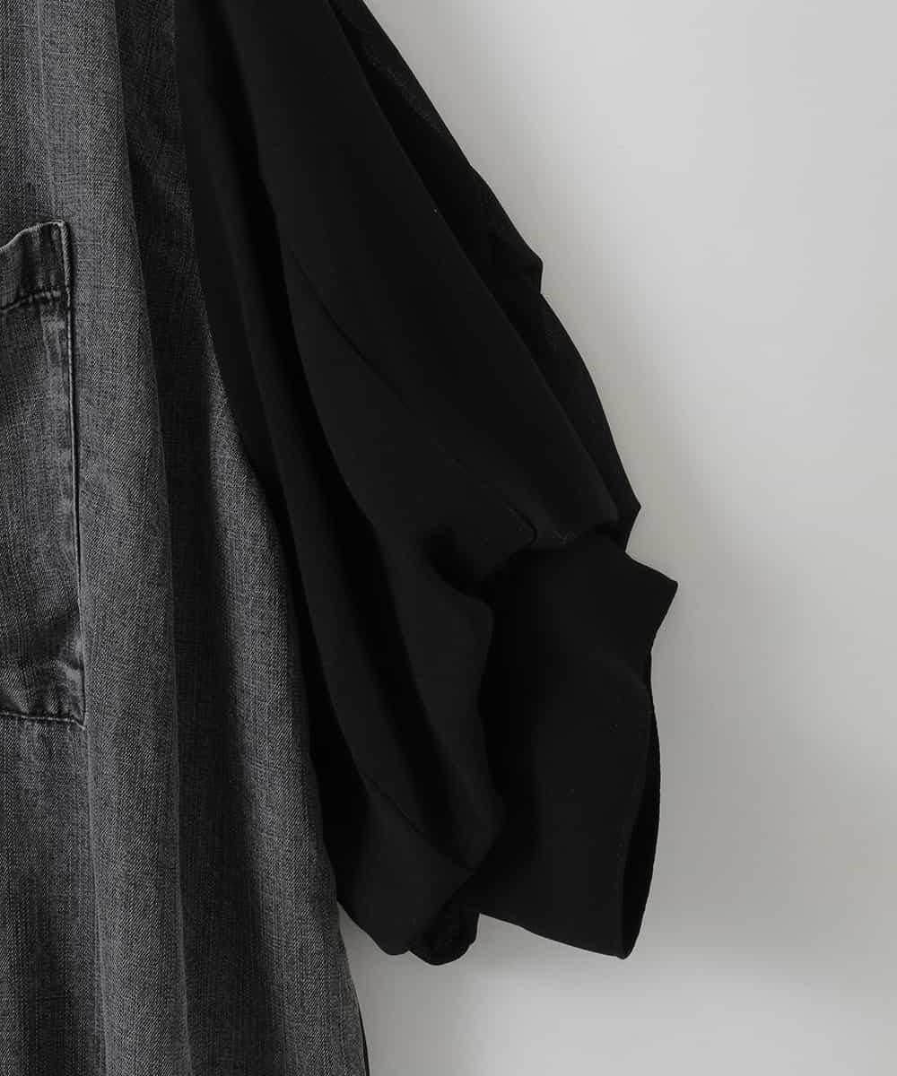 ZMBGE43138 al'aise modulation(アレーズモジュレーション) 【セットアップ対応】ダブルポケット異素材切り替えデザインブラウス ブラック