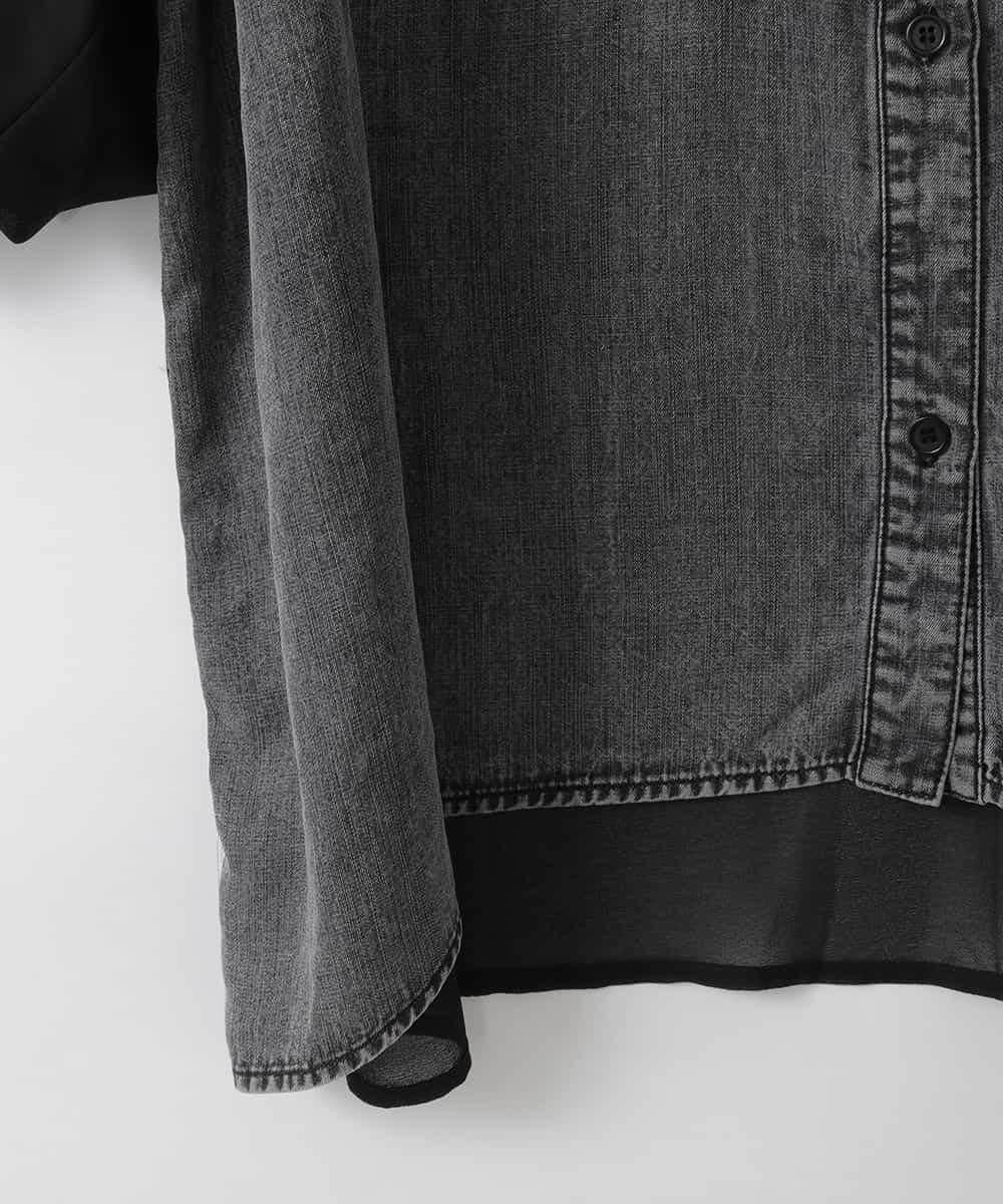 ZMBGE43138 al'aise modulation(アレーズモジュレーション) 【セットアップ対応】ダブルポケット異素材切り替えデザインブラウス ブラック