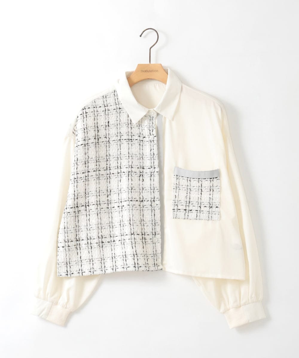 ZMBGE47140 al'aise modulation(アレーズモジュレーション) 異素材切り替えポケットブラウス ホワイト