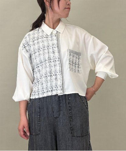 ZMBGE47140 al'aise modulation 異素材切り替えポケットブラウス