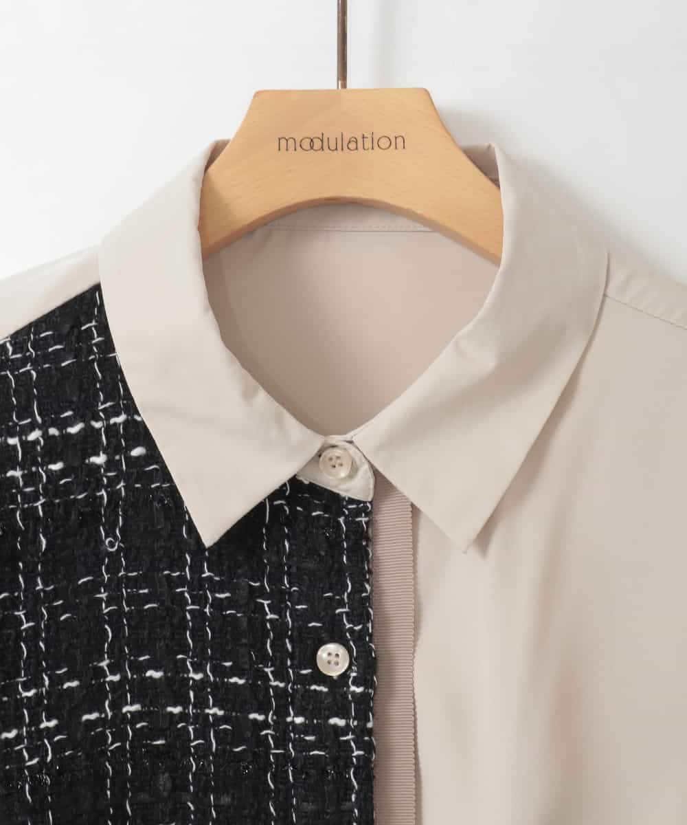 ZMBGE47140 al'aise modulation(アレーズモジュレーション) 異素材切り替えポケットブラウス ブラック