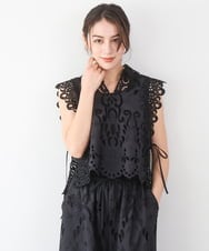 ZMBGE48118 al'aise modulation(アレーズモジュレーション) カットワークレースブラウスジレ ブラック