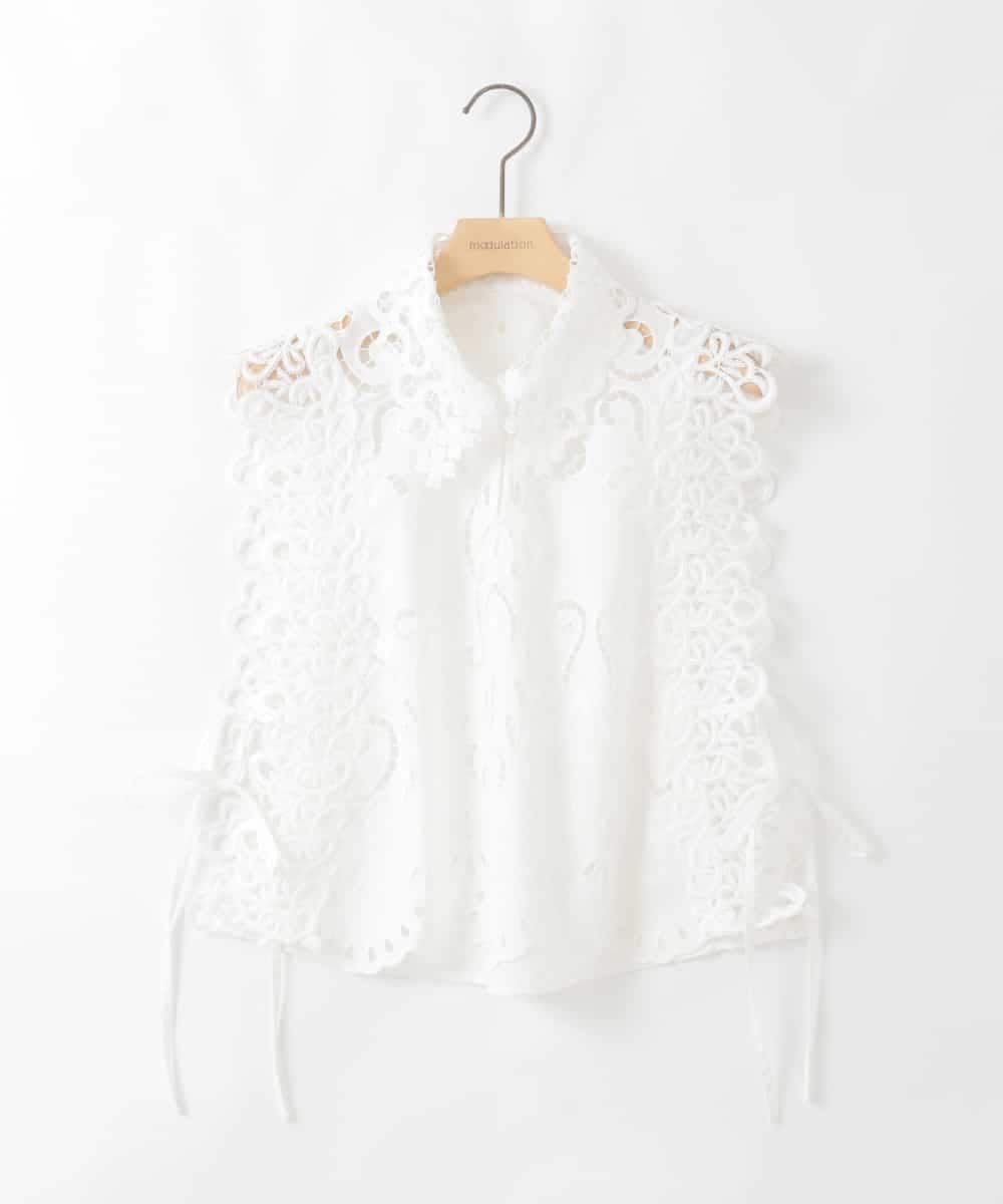 ZMBGE48118 al'aise modulation(アレーズモジュレーション) カットワークレースブラウスジレ ホワイト