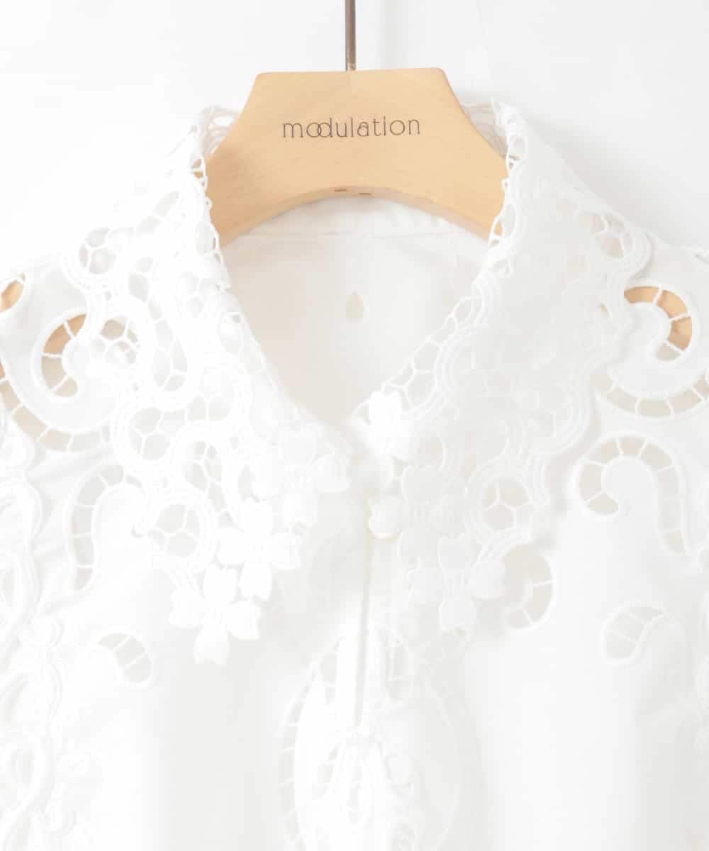 ZMBGE48118 al'aise modulation(アレーズモジュレーション) カットワークレースブラウスジレ ホワイト