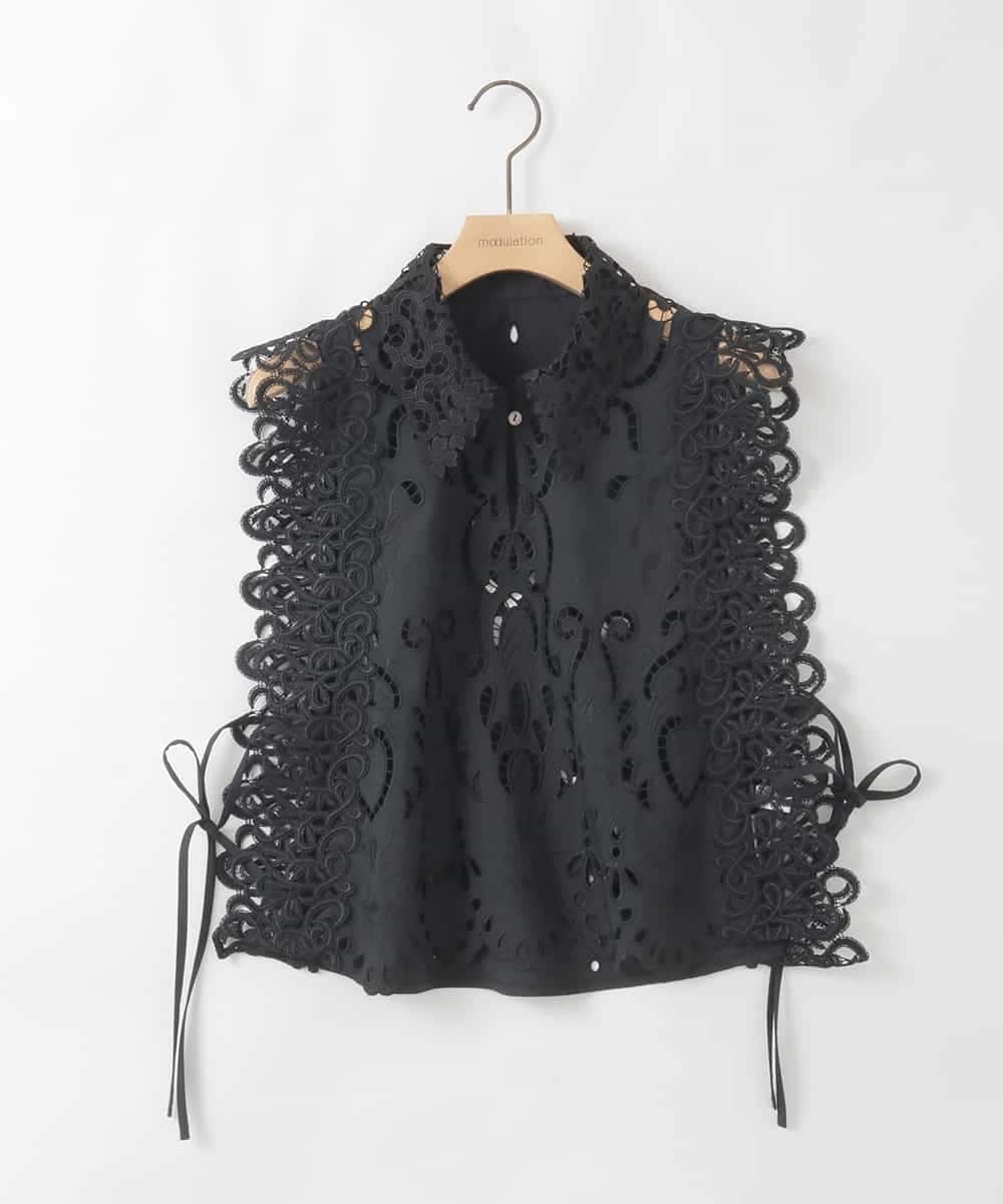 ZMBGE48118 al'aise modulation(アレーズモジュレーション) カットワークレースブラウスジレ ブラック