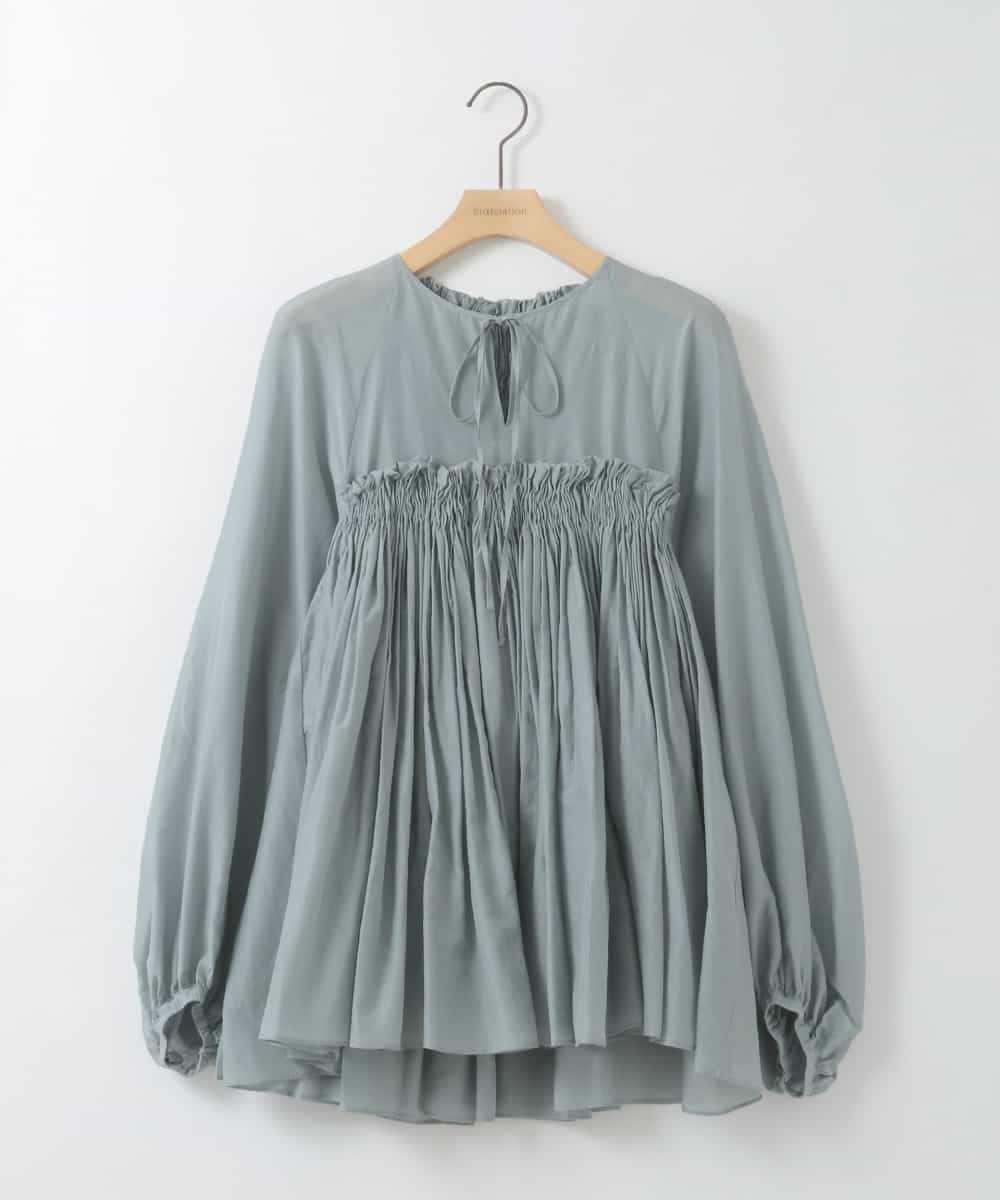 ZMBGE49190 al'aise modulation(アレーズモジュレーション) ニュアンスギャザースキッパーブラウス ライトブルー