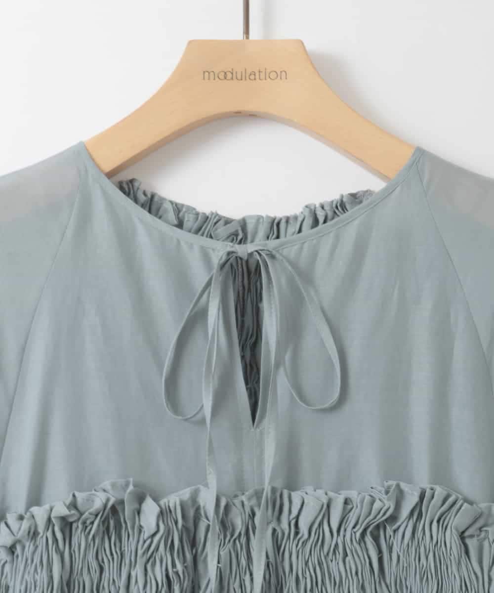 ZMBGE49190 al'aise modulation(アレーズモジュレーション) ニュアンスギャザースキッパーブラウス ライトブルー