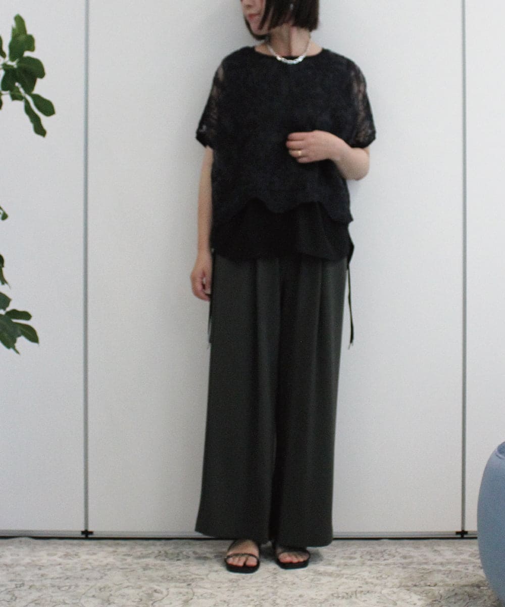ZMBHB52110 al'aise modulation(アレーズモジュレーション) コットン刺繍レイヤードブラウス ブラック