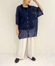 ZMBIB55148 al'aise modulation(アレーズモジュレーション) シアーデニムプリントシャツ ネイビー
