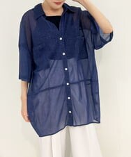 ZMBIB55148 al'aise modulation(アレーズモジュレーション) シアーデニムプリントシャツ ネイビー