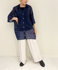 ZMBIB55148 al'aise modulation(アレーズモジュレーション) シアーデニムプリントシャツ ネイビー