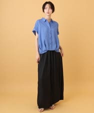 ZMBIE03090 al'aise modulation(アレーズモジュレーション) 【洗える】裾タックエアリーブラウス ブルー