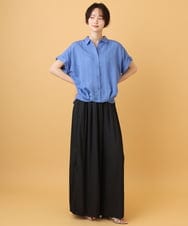 ZMBIE03090 al'aise modulation(アレーズモジュレーション) 【洗える】裾タックエアリーブラウス ブルー