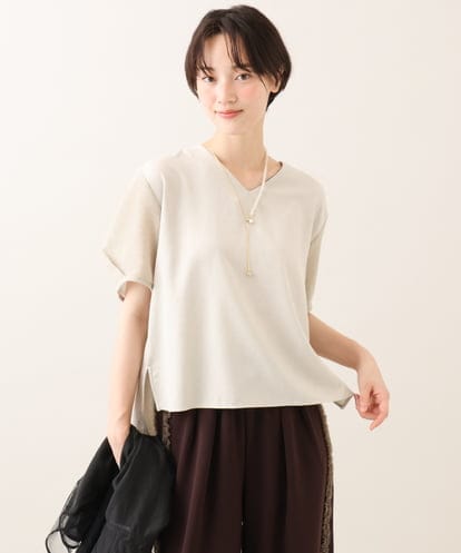 ZMBIE14130 al'aise modulation リネン調メッシュ袖トップス