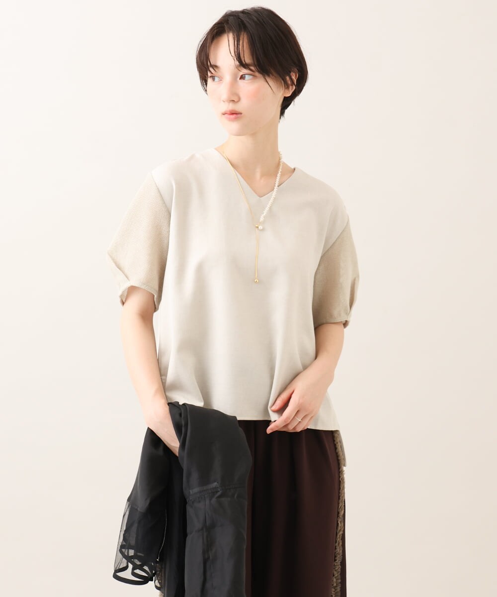 ZMBIE14130 al'aise modulation(アレーズモジュレーション) リネン調メッシュ袖トップス ベージュ
