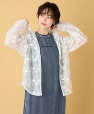 ZMBIE15138 al'aise modulation(アレーズモジュレーション) フラワー刺繍シアーフーディーシャツ ホワイト