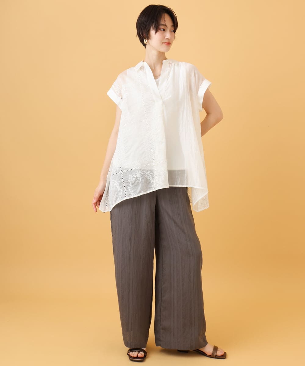 ZMBIE20095 al'aise modulation(アレーズモジュレーション) 【洗える】刺繍デザインスキッパーブラウス ホワイト