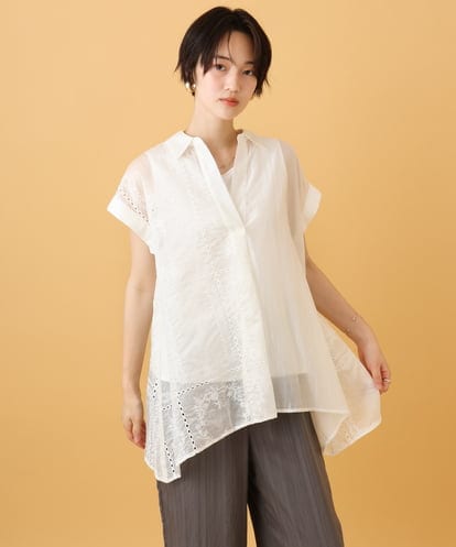 ZMBIE20095 al'aise modulation 【洗える】刺繍デザインスキッパーブラウス