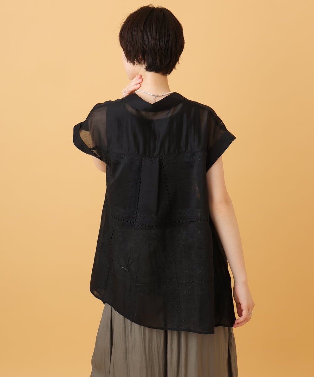 ZMBIE20095 al'aise modulation(アレーズモジュレーション) 【洗える】刺繍デザインスキッパーブラウス ブラック