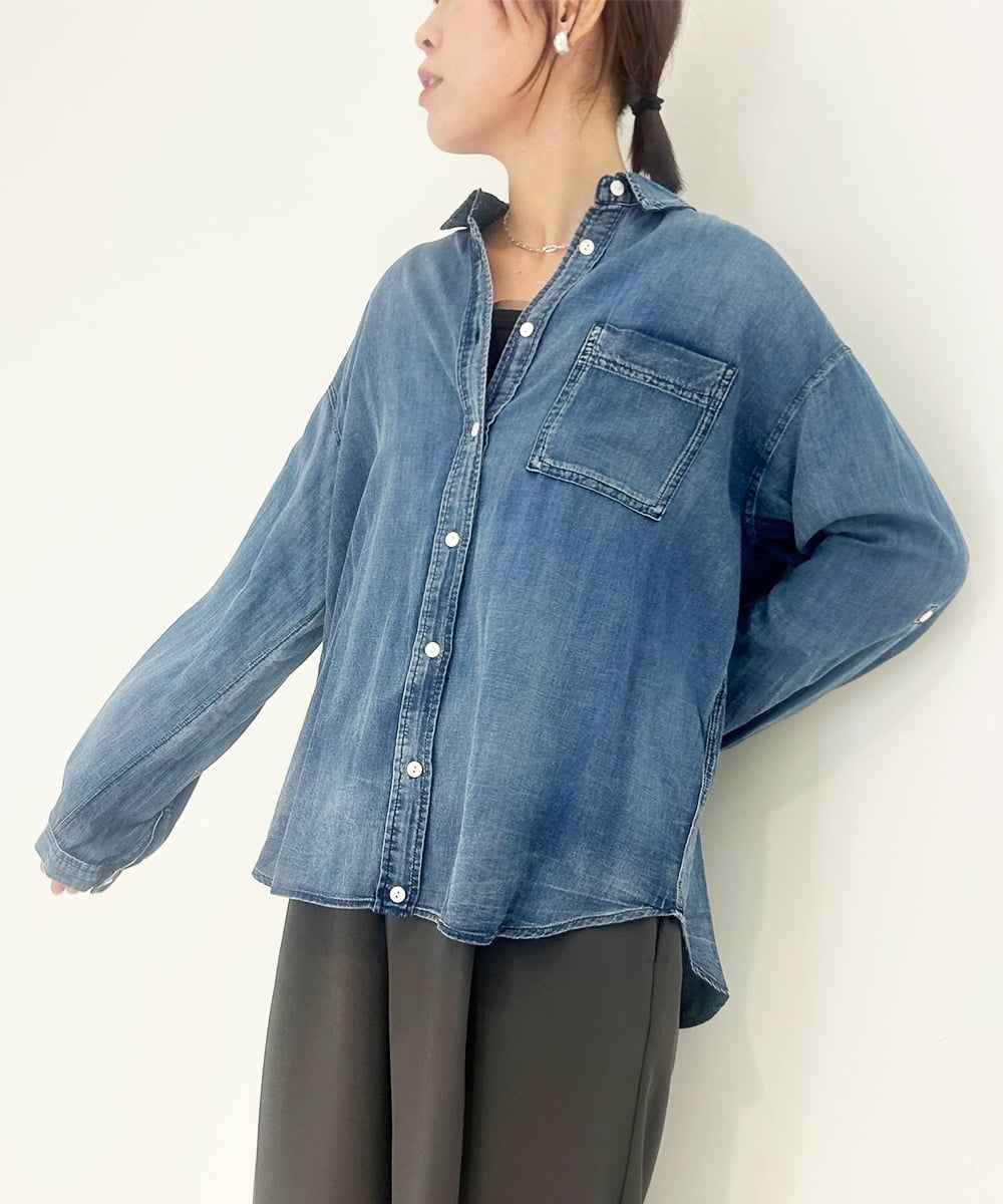 ZMBJB04138 al'aise modulation コットンシアーデニムライク長袖ブラウス