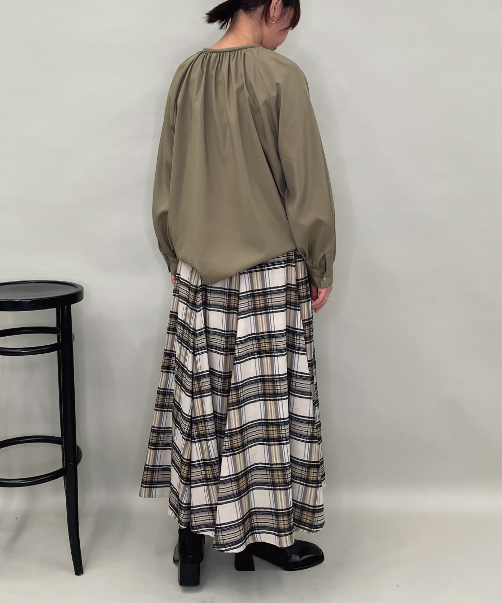 ZMBJB12110 al'aise modulation(アレーズモジュレーション) 【洗える】フロントリボンラグランブラウス カーキ