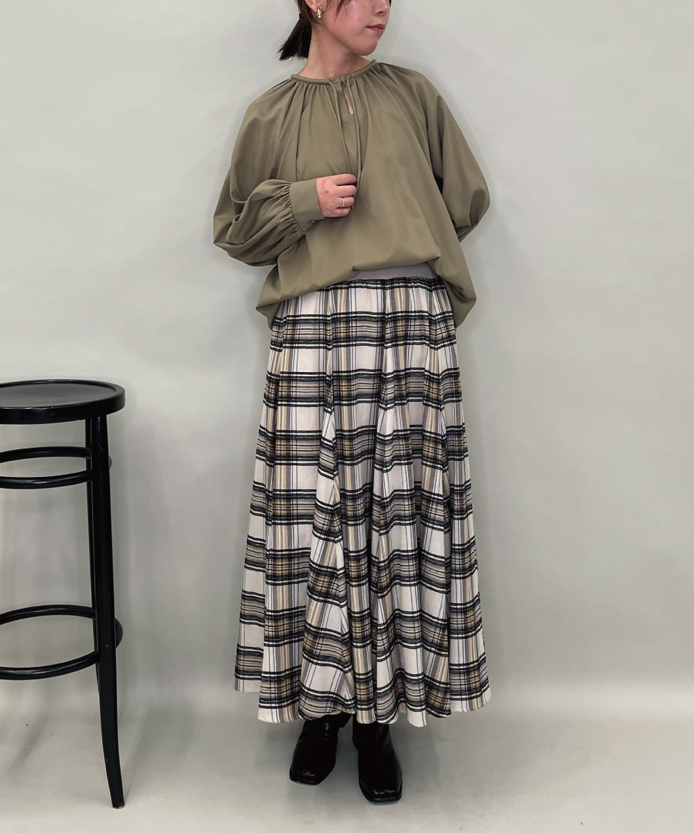 ZMBJB12110 al'aise modulation(アレーズモジュレーション) 【洗える】フロントリボンラグランブラウス カーキ