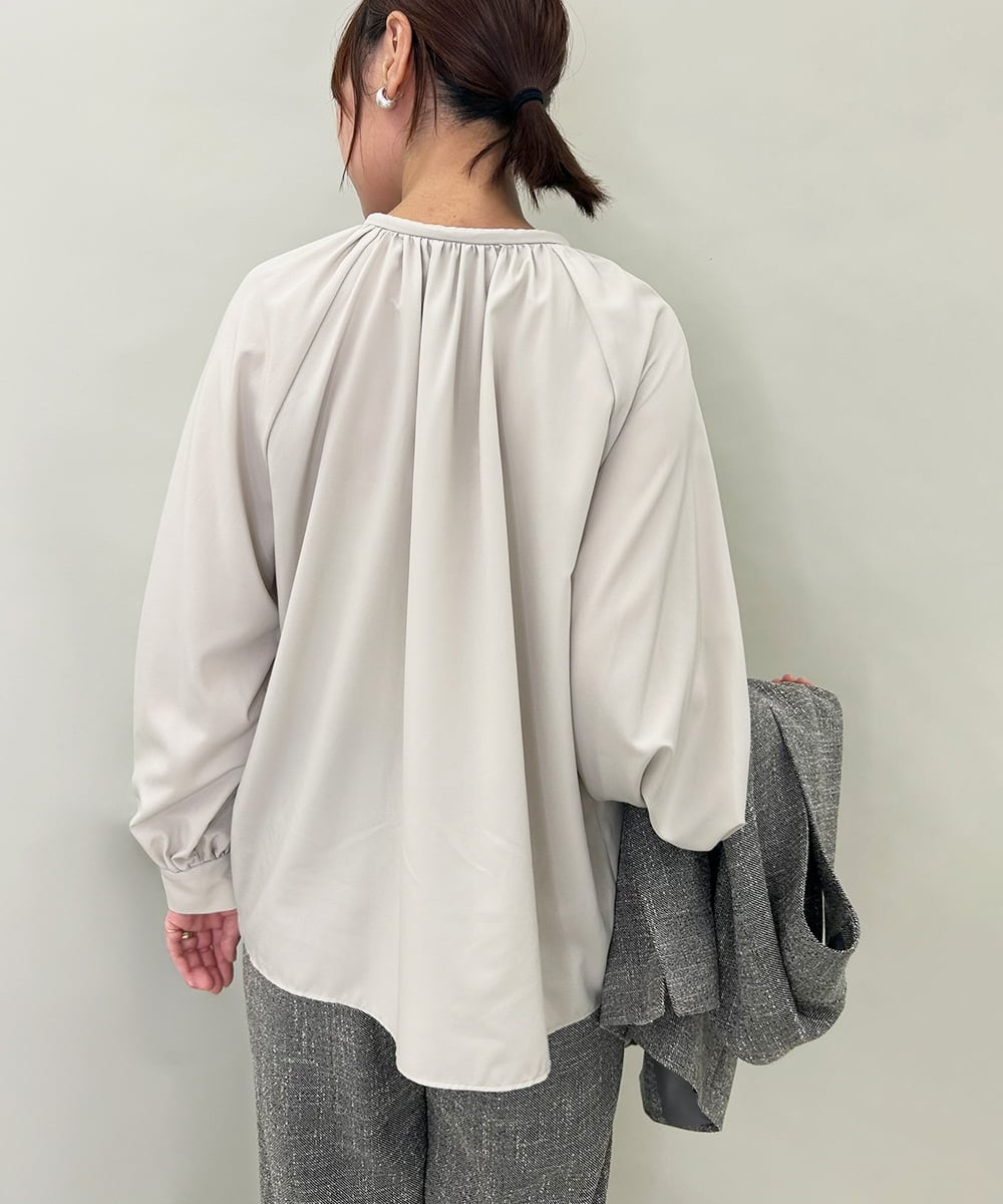 ZMBJB12110 al'aise modulation(アレーズモジュレーション) 【洗える】フロントリボンラグランブラウス ライトグレー