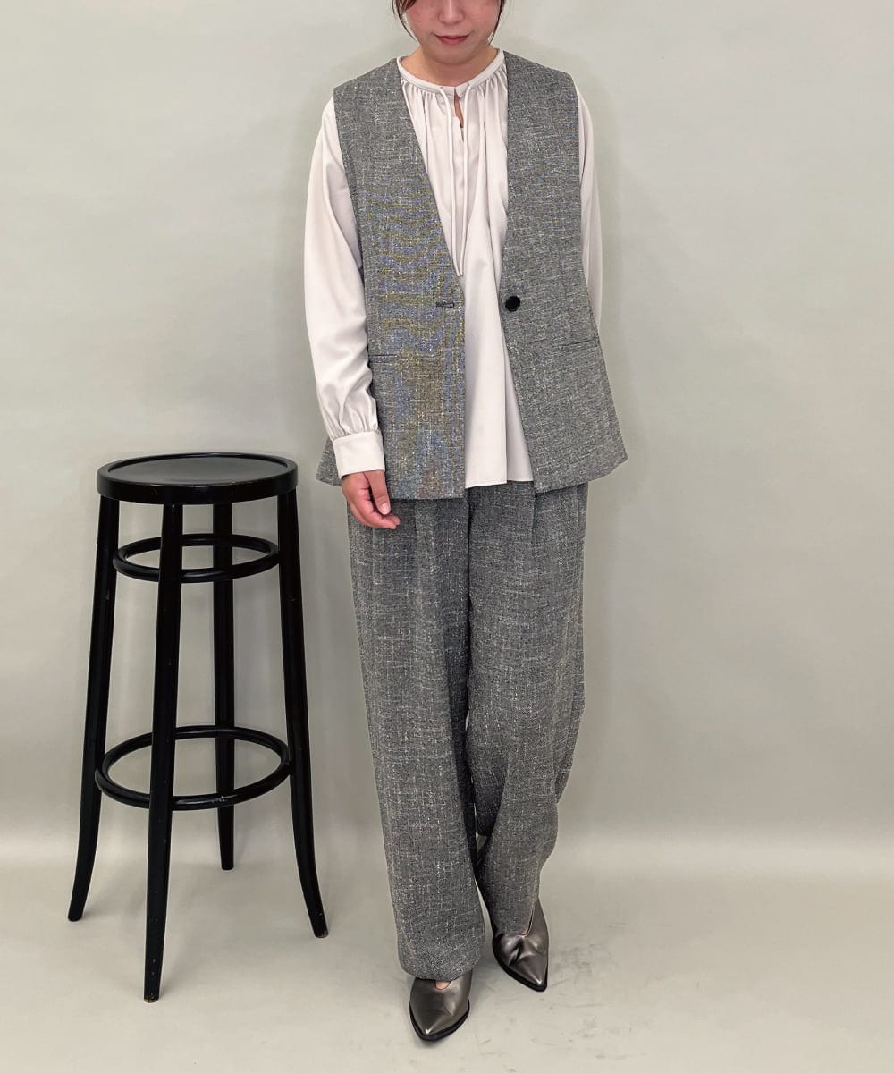 ZMBJB12110 al'aise modulation(アレーズモジュレーション) 【洗える】フロントリボンラグランブラウス ライトグレー