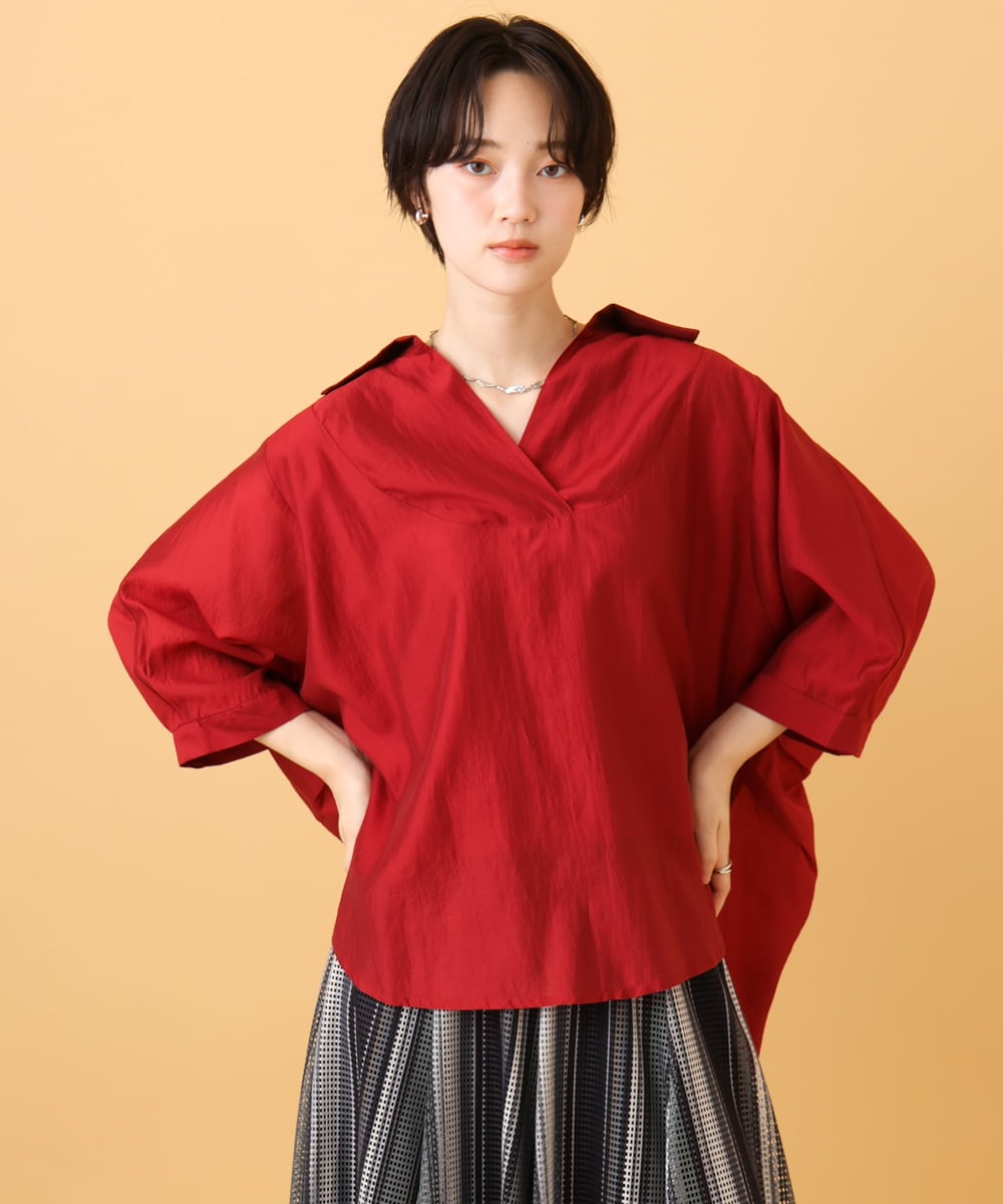 ZMBJE11140 al'aise modulation(アレーズモジュレーション) バックボタンデザインスキッパーシャツ レッド
