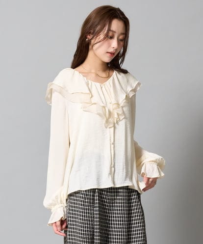 ZMBJE21098  ラッフルカラーデザインブラウス