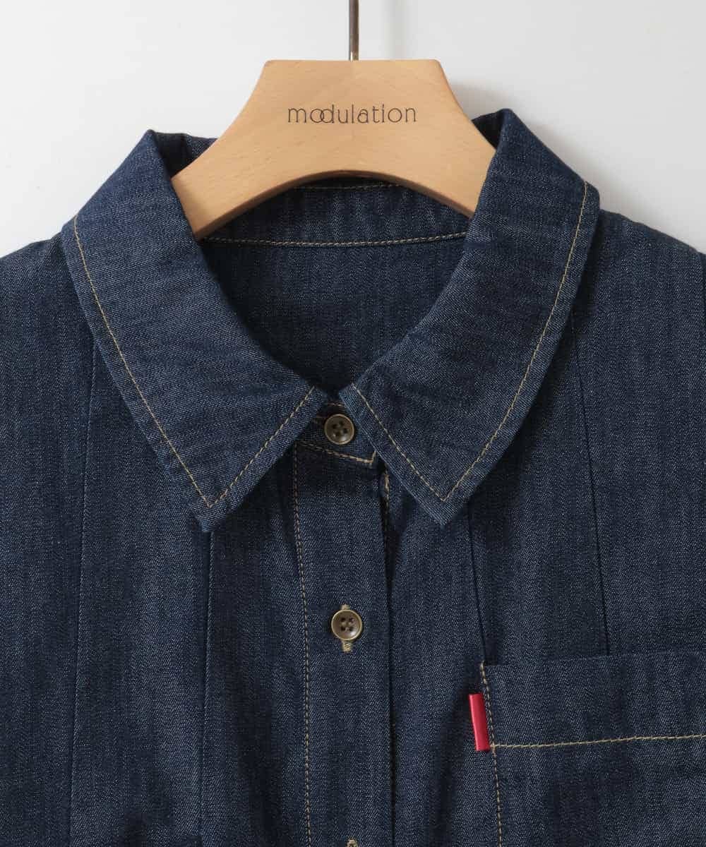 ZMBJE42140 al'aise modulation(アレーズモジュレーション) タックフレアデザインデニムシャツ ネイビー