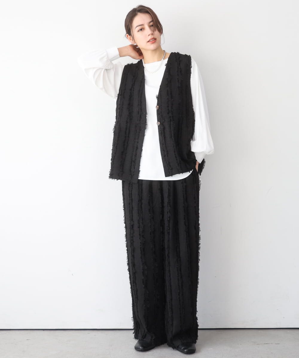 ZMDGE21110 al'aise modulation(アレーズモジュレーション) バックベルトボタンレスジレ ブラック