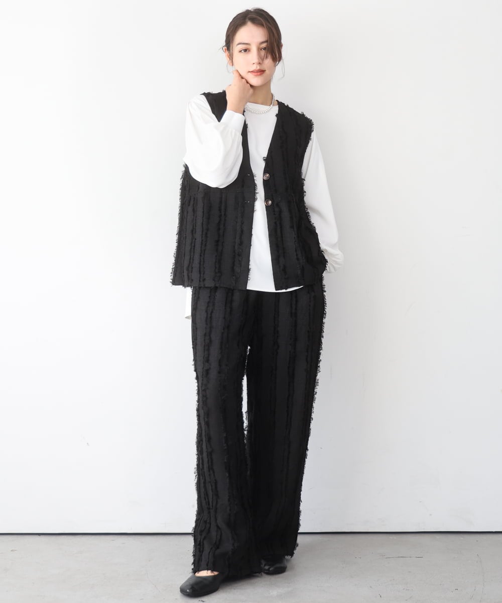 ZMDGE21110 al'aise modulation(アレーズモジュレーション) バックベルトボタンレスジレ ブラック