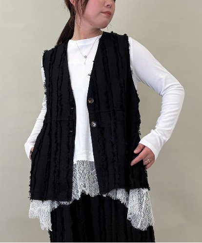 ZMDGE22110 al'aise modulation 【セットアップ対応】フリンジジャカードジレ