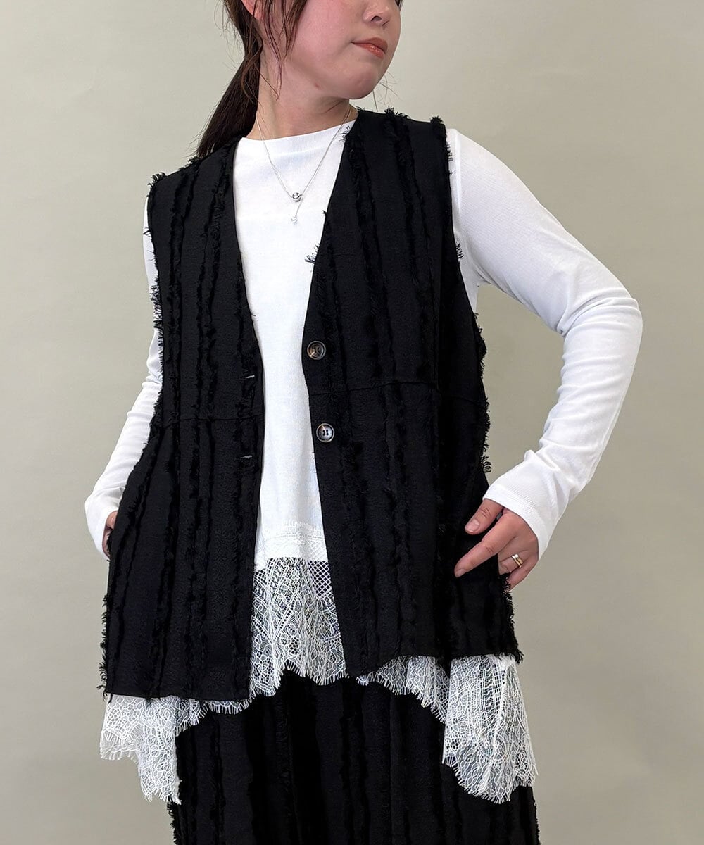 ZMDGE22110 al'aise modulation(アレーズモジュレーション) 【セットアップ対応】フリンジジャカードジレ ブラック