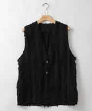 ZMDGE22110 al'aise modulation(アレーズモジュレーション) フリンジジャカードジレ ブラック